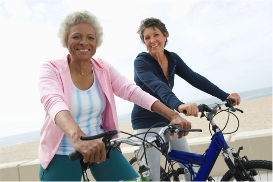 Seniors biking together