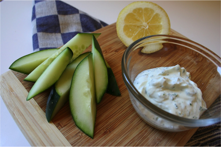 Cucumbers with ranch Greek yogurt dip