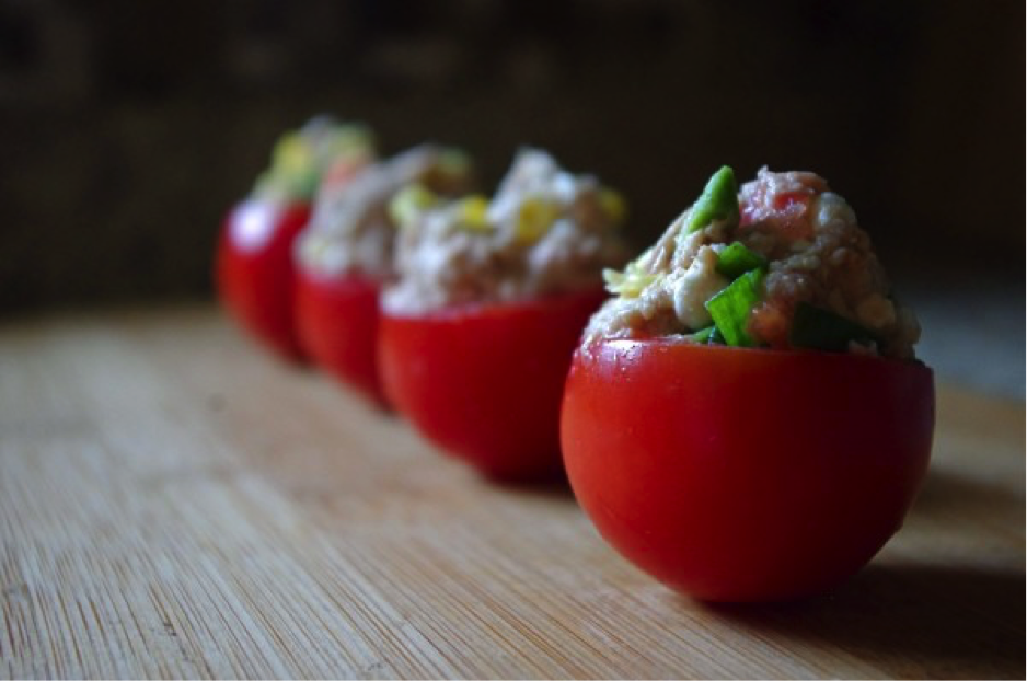 Tuna salad served in tomato cups