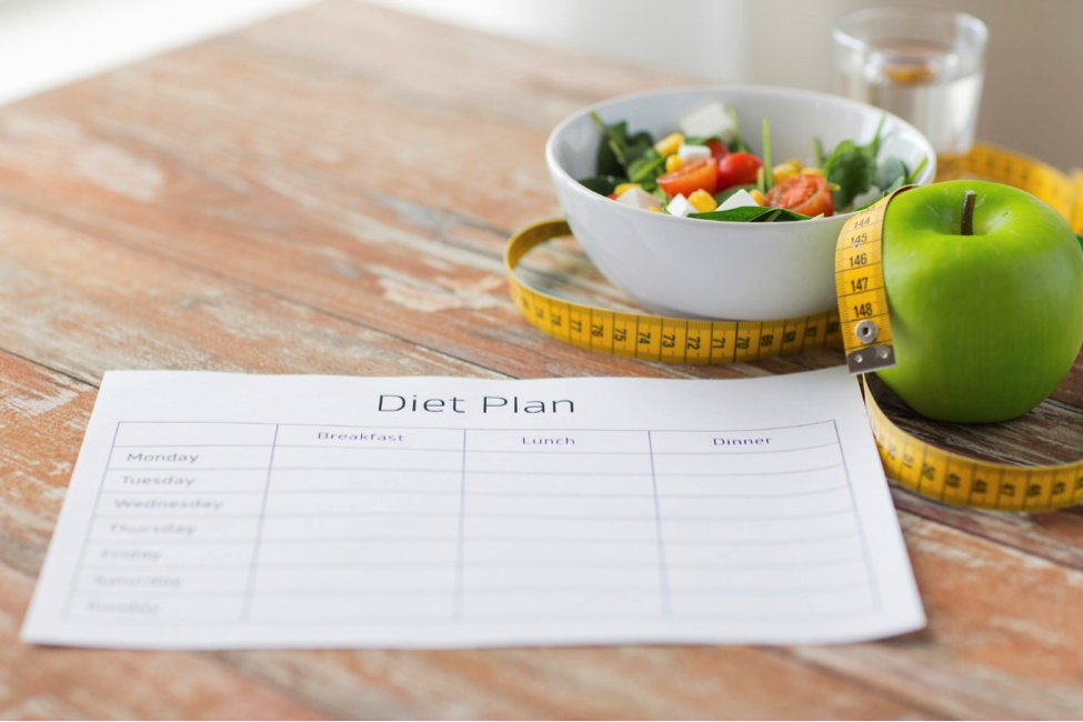 A close up of a diet plan on a table.