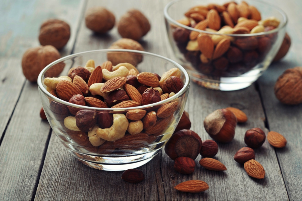 Bowls of nuts as an example of how to lose weight naturally.