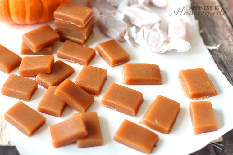Pumpkin spice caramels laid out as a healthy Halloween recipe