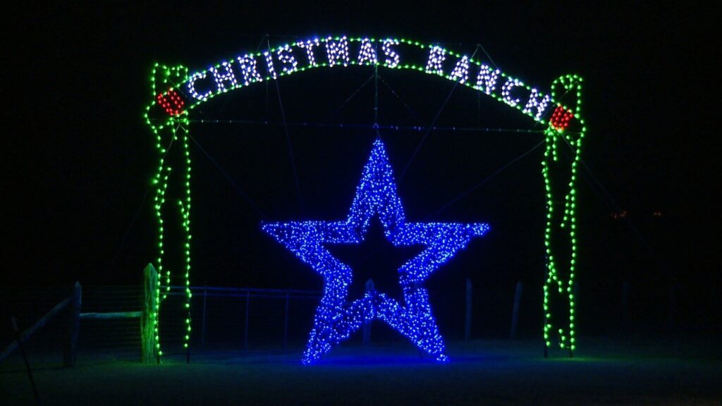 Christmas light entrance to this San Antonio Thanksgiving and Christmas event