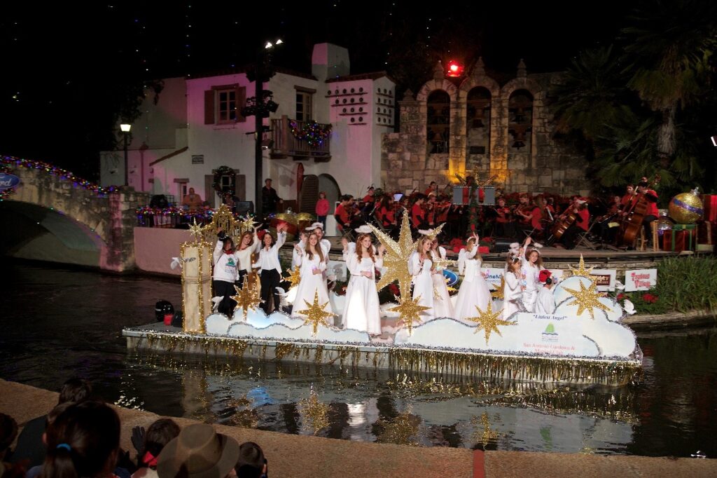 Float on Riverwalk at a San Antonio post-Thanksgiving event