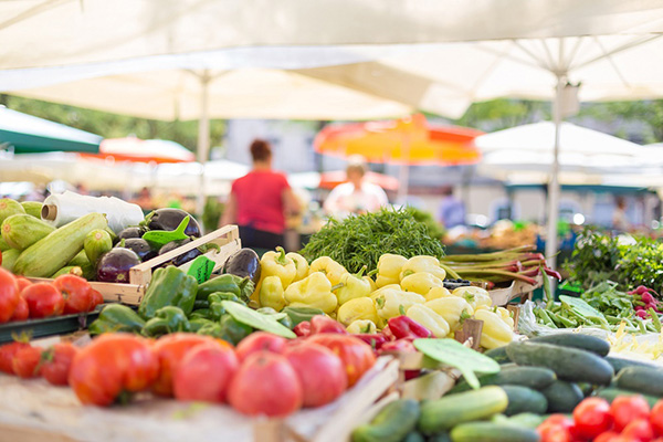 : A variety of colorful vegetables at a farmer’s market