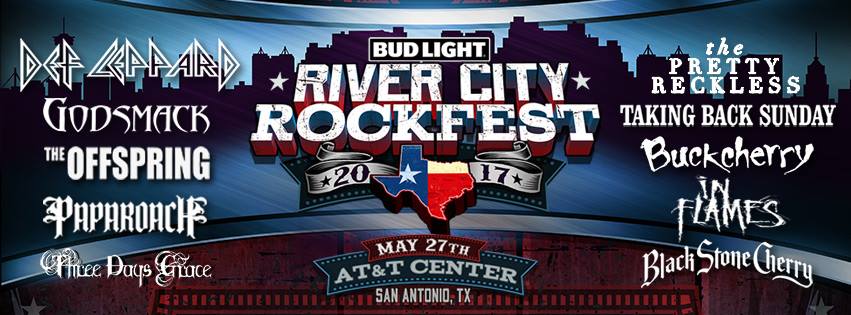 Event image reading ‘River City Rockfest’ and listing the bands playing at the San Antonio Memorial Day weekend event.